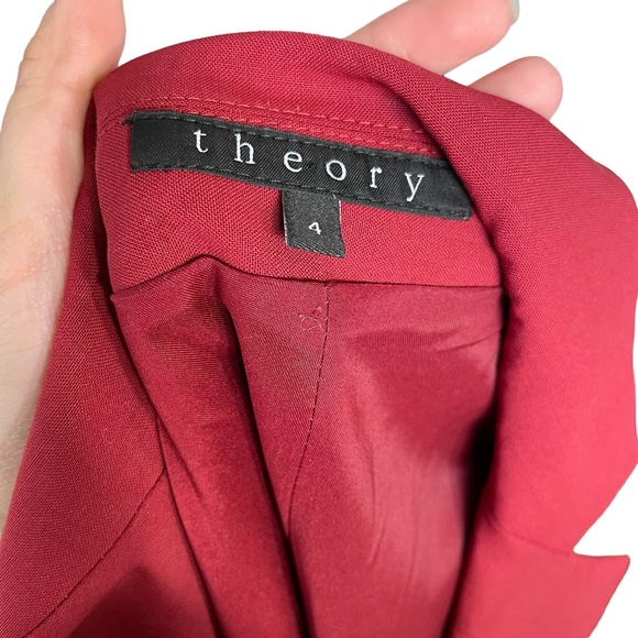 Theory Wool Blazer 4 Gabrielle Tailor Jacket Burgundy Red Single Button Plunging - Picture 2 of 16